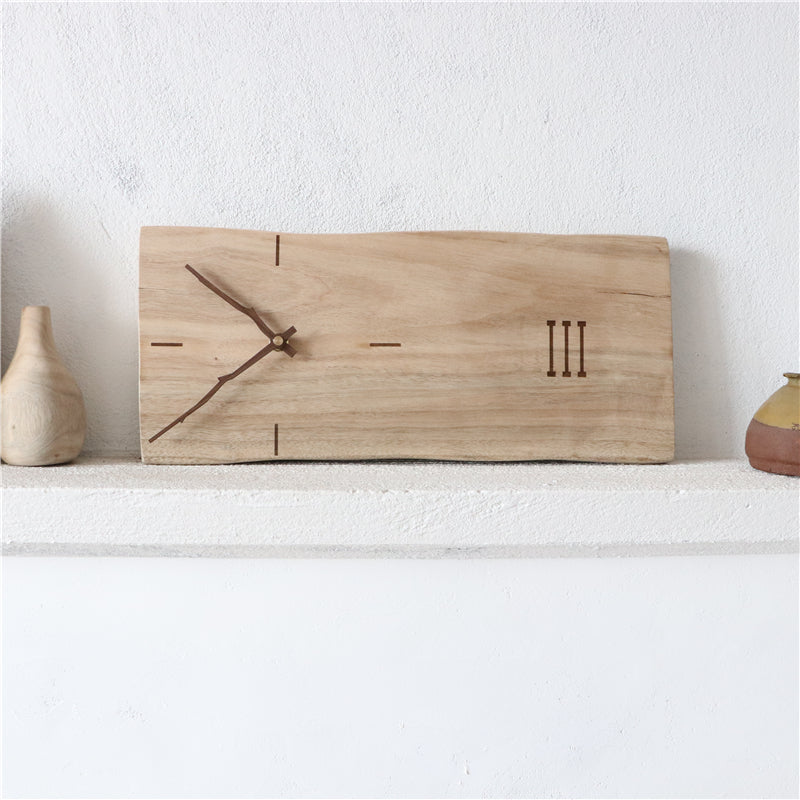 Retro Simple Rectangular Solid Wood Wall Clock Logs
