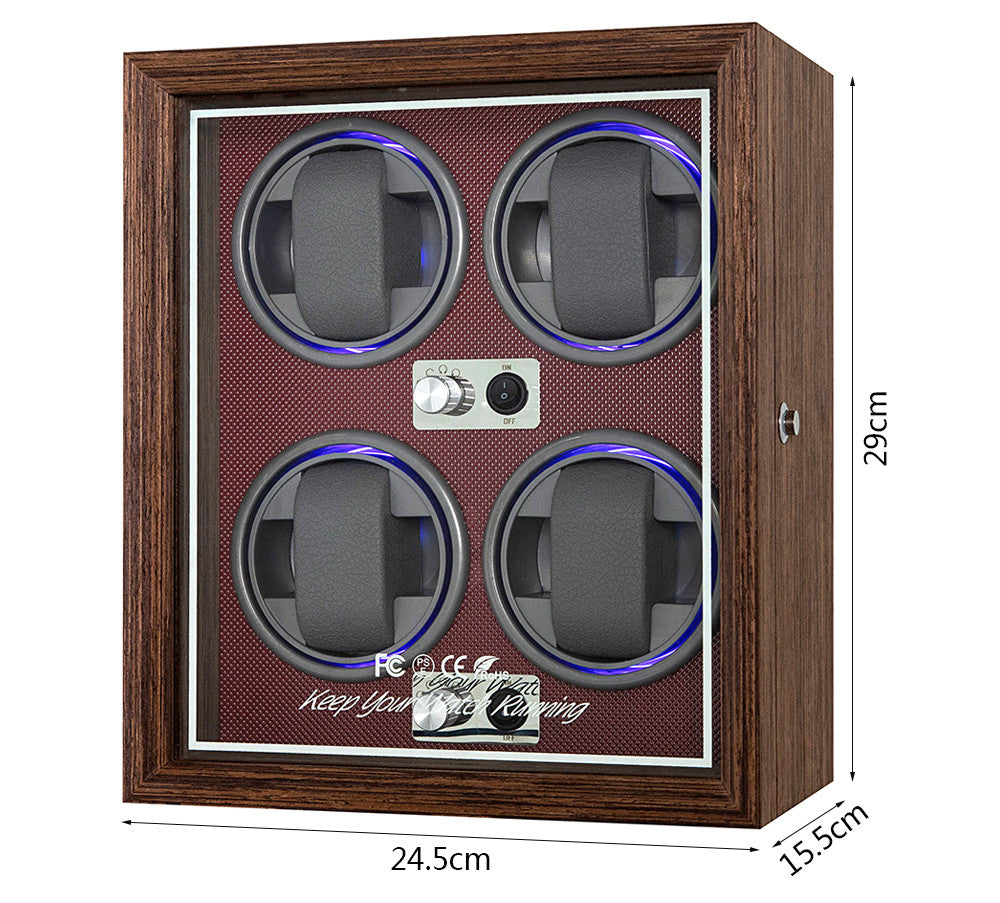 Vertical Solid Wood Leather Automatic Mechanical Watch Winder Turn Storage Box
