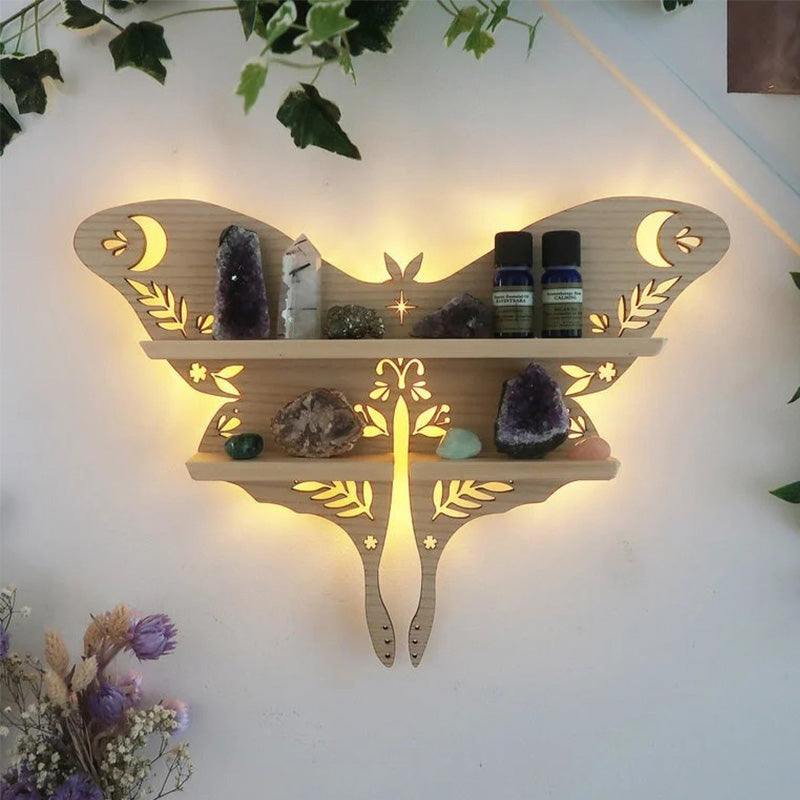Wooden Butterfly Shelf European Wall Crystal Lamp
