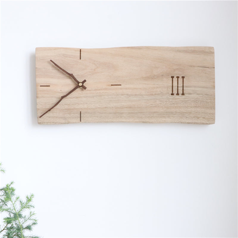 Retro Simple Rectangular Solid Wood Wall Clock Logs