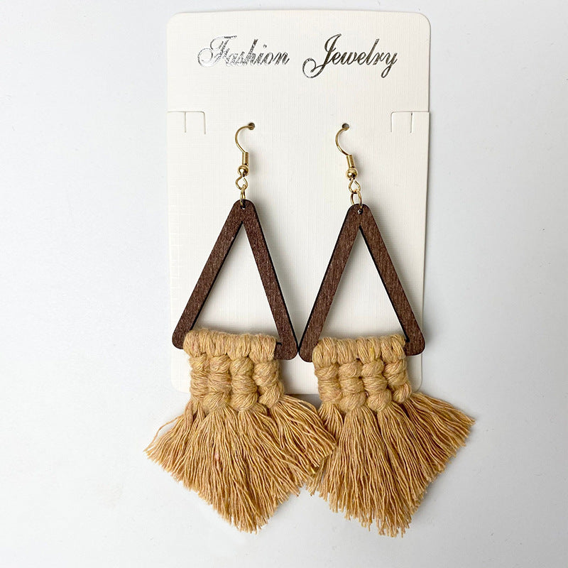Bohemian Tassel Earrings Hand Woven Ethnic Wood Earrings