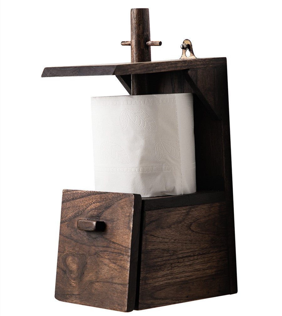 Solid Wood Retro Toilet Creative Roll Paper Holder