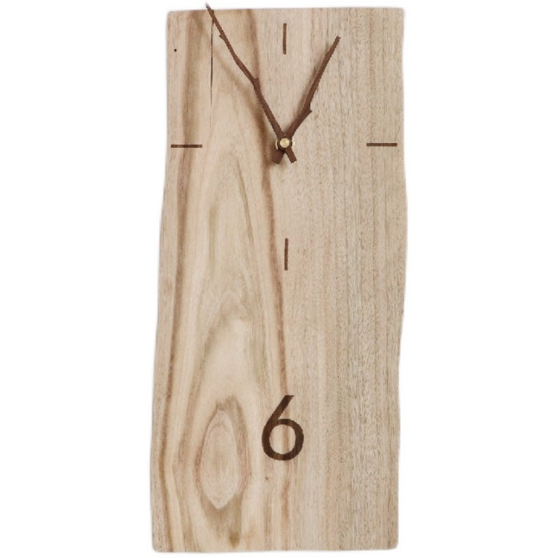 Retro Simple Rectangular Solid Wood Wall Clock Logs