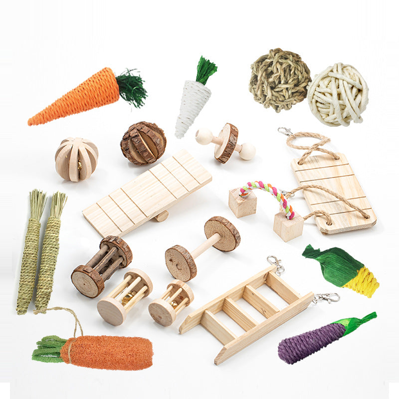 Wooden Pet Toy Hamster Rabbit Guinea Pig Parrot Play Molars Set