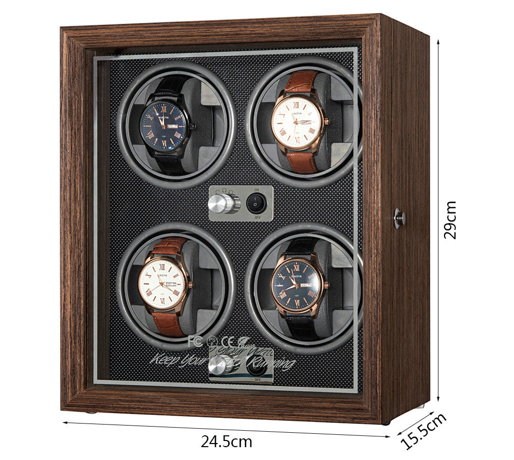 Vertical Solid Wood Leather Automatic Mechanical Watch Winder Turn Storage Box