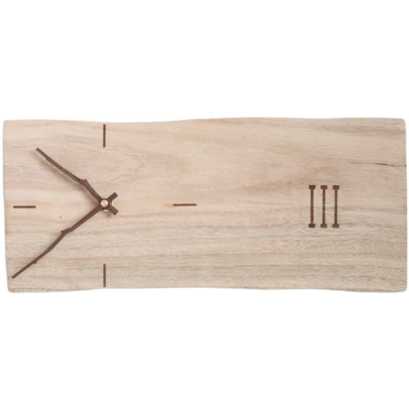 Retro Simple Rectangular Solid Wood Wall Clock Logs