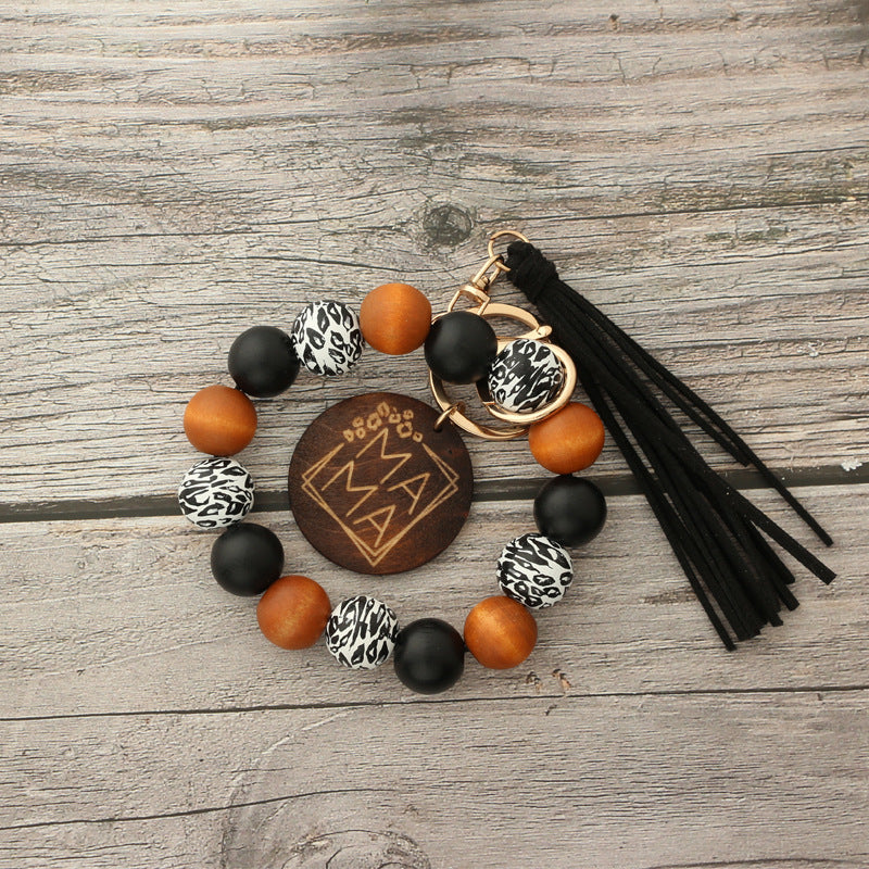 Leopard Wood Bracelet Beaded Spotted