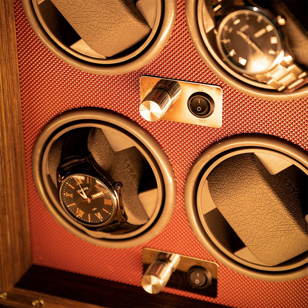 Vertical Solid Wood Leather Automatic Mechanical Watch Winder Turn Storage Box