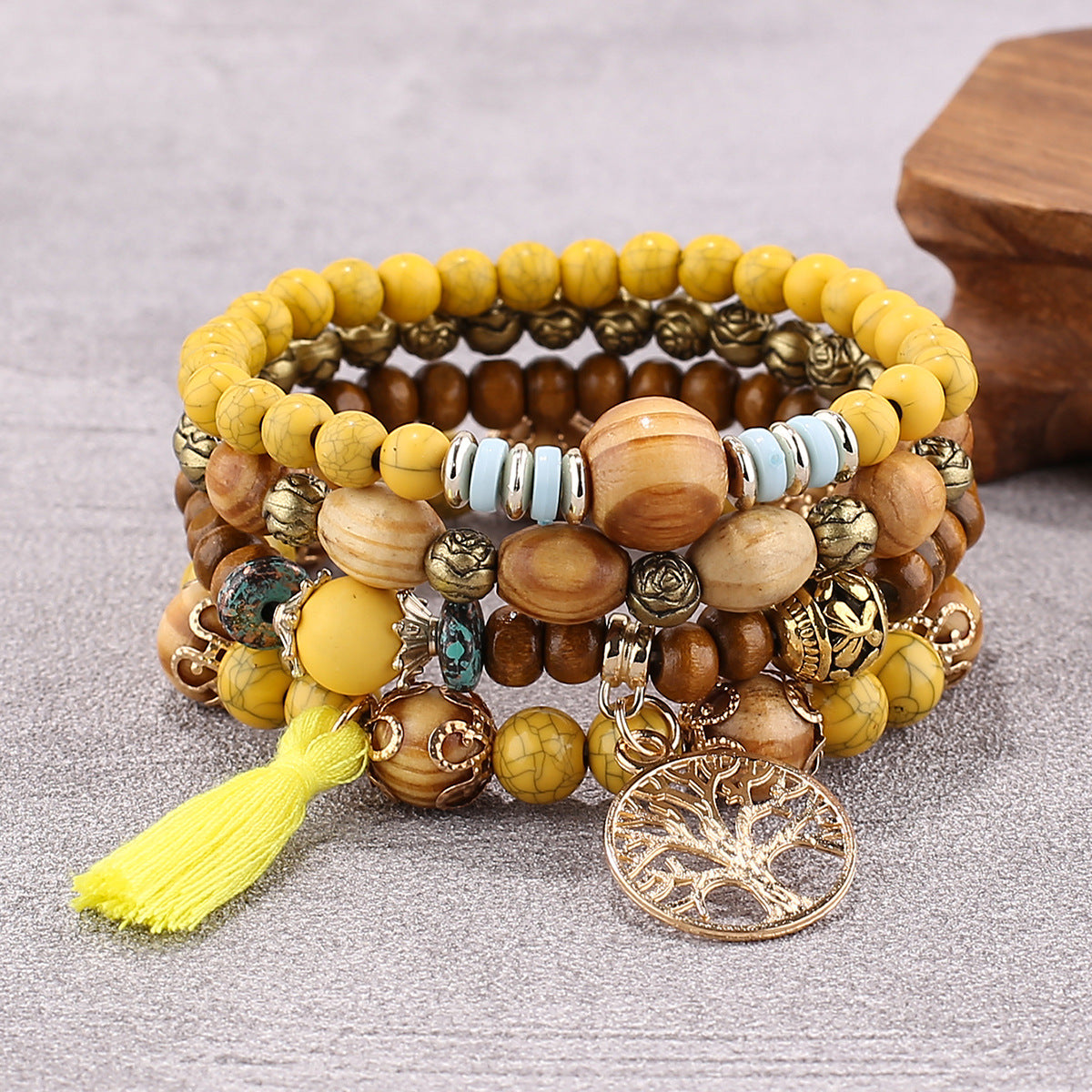 Boho Multilayer Wooden Stretch Bracelet