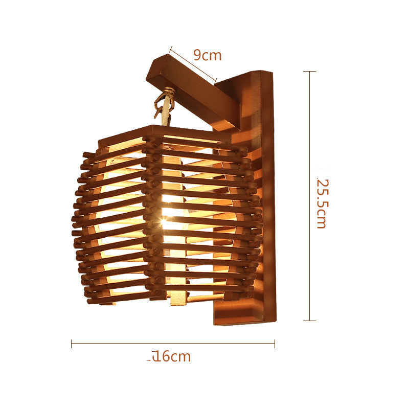 Log Staircase Corridor Aisle Classical Nostalgic Solid Wood Wall Lamp