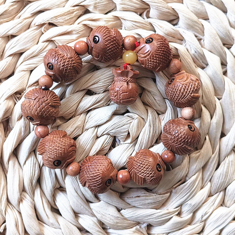 Peach Wood Carving Fish Pendant Portable Solid Wood Bracelet