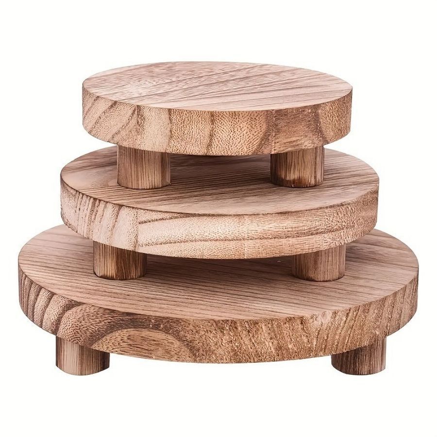 Wooden Round Tray Bathroom Toiletries Ornaments Gathering