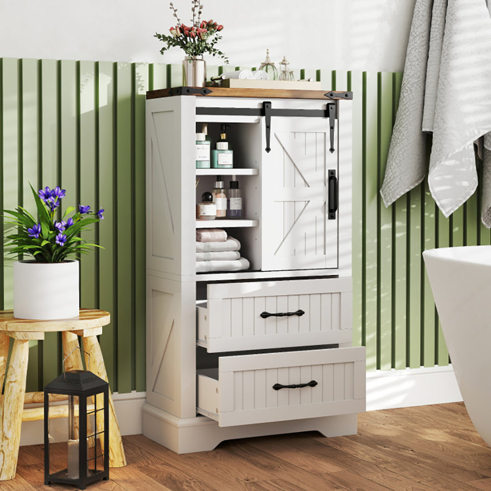 Farmhouse Bathroom Floor Cabinet Freestanding Wooden Storage Organizer