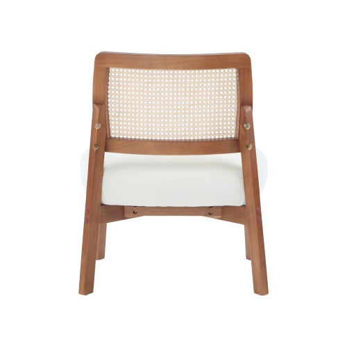 Set Of 2 Modern Beige Lounge Chair With Woven Backrest, Sturdy Wooden Frame, Minimalist And Elegant Accent Seating For Living Room, Bedroom, Or Office