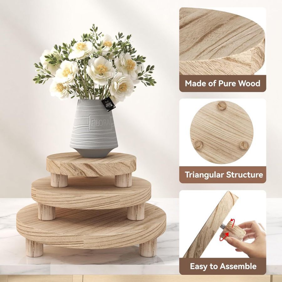 Wooden Round Tray Bathroom Toiletries Ornaments Gathering