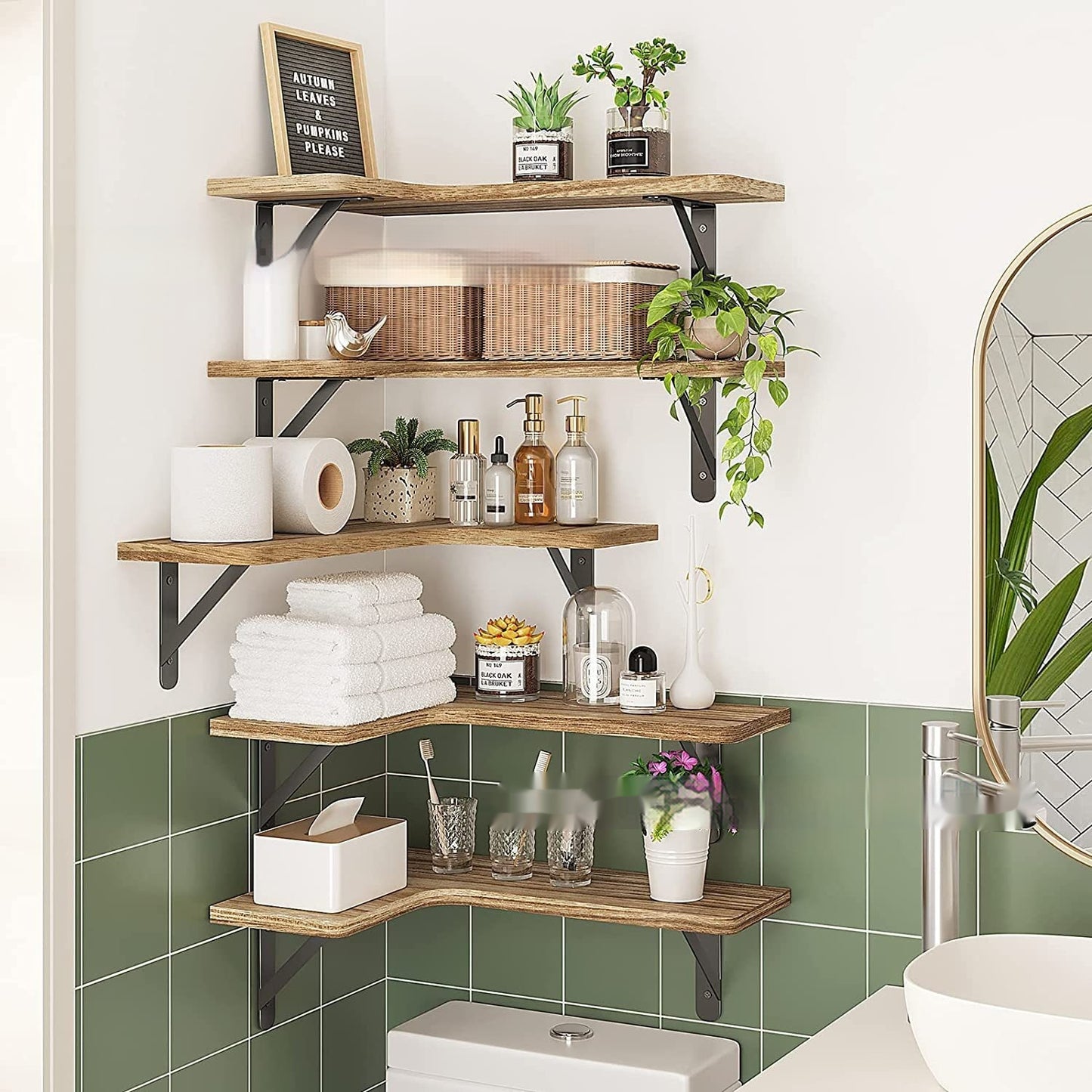 Wall-mounted Bathroom Kitchen Wooden Suspended Storage Rack