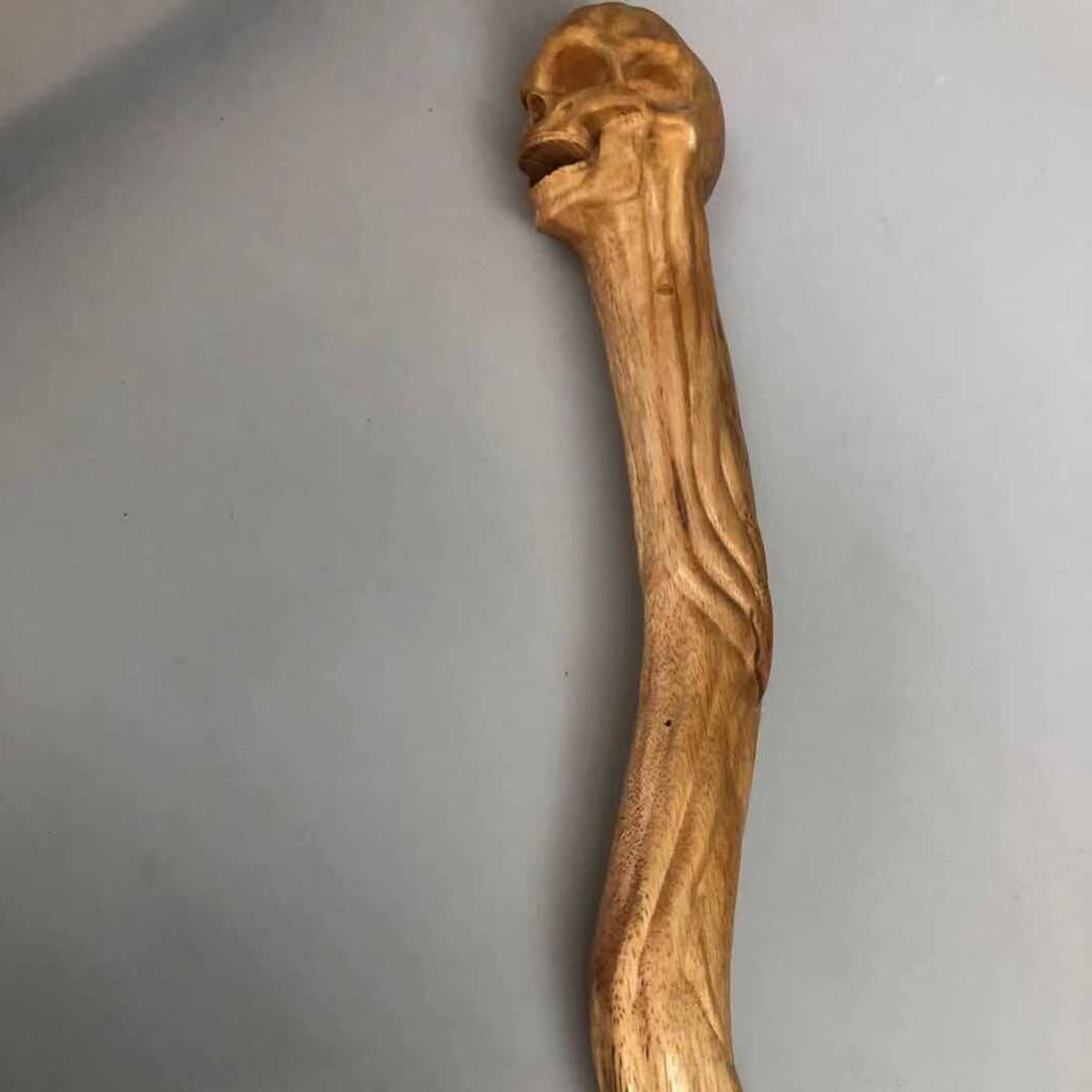 Hand Carved Skull Axe Rubber Wood Skull Axe Handle