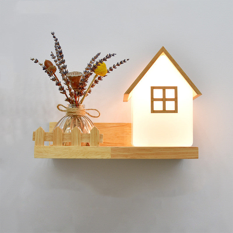 Nordic bedroom wall lamp bedside lamp entrance hallway solid wood plant wall lamp