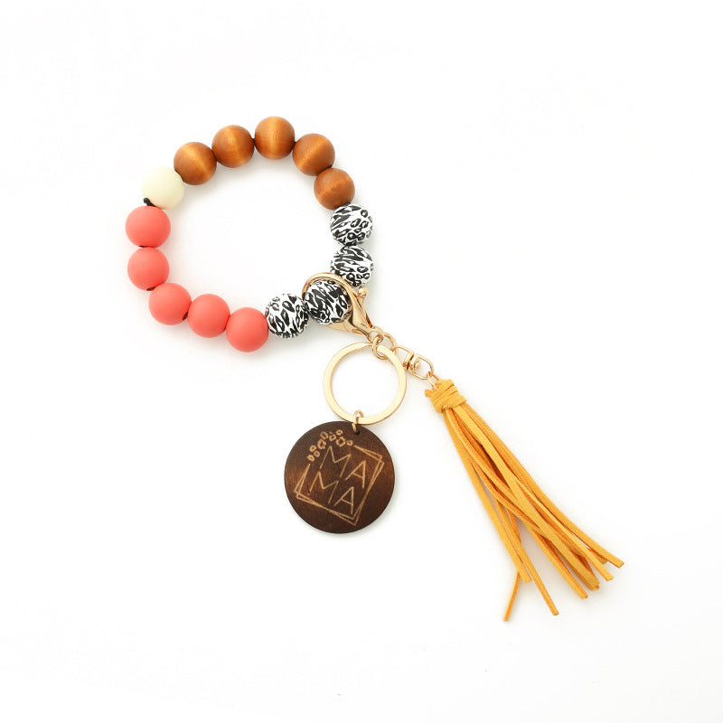 Leopard Wood Bracelet Beaded Spotted