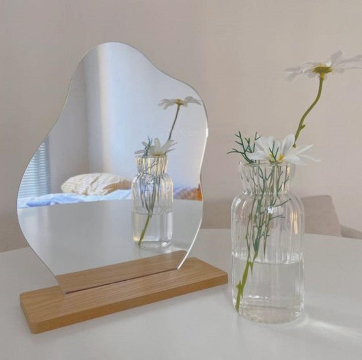 Retro Style Handmade Rattan Mirror Bedroom Home Homestay Solid Wood Makeup Mirror