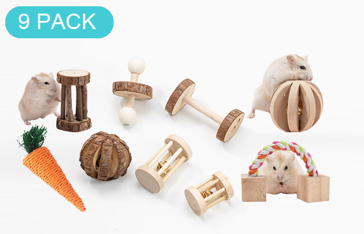 Wooden Pet Toy Hamster Rabbit Guinea Pig Parrot Play Molars Set