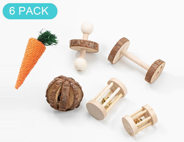 Wooden Pet Toy Hamster Rabbit Guinea Pig Parrot Play Molars Set