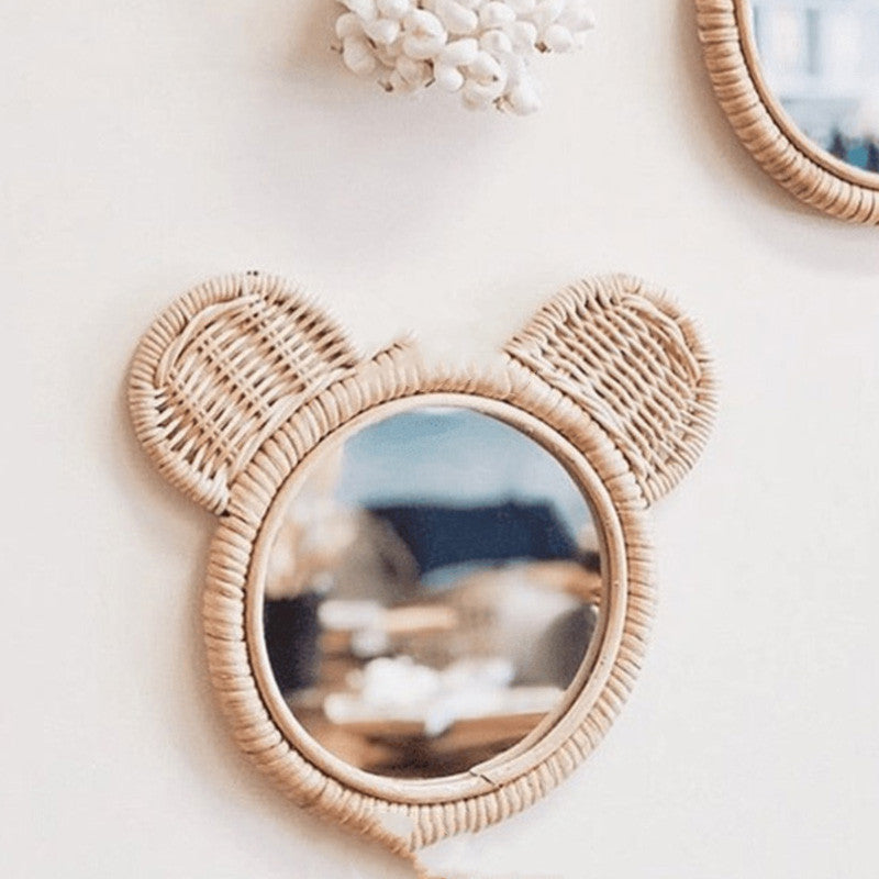 Retro Style Handmade Rattan Mirror Bedroom Home Homestay Solid Wood Makeup Mirror