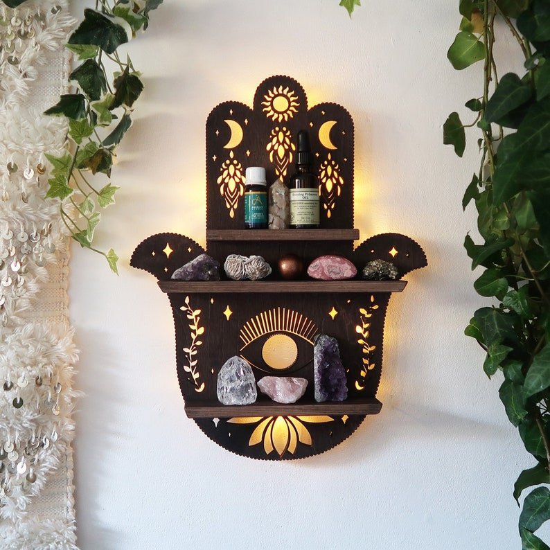 Wooden Butterfly Shelf European Wall Crystal Lamp