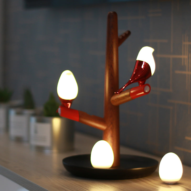 Creative Cartoon Bird Light Bird Egg Light Detachable Easy To Install Natural Wood Children'S Bedroom LED Induction Night Light