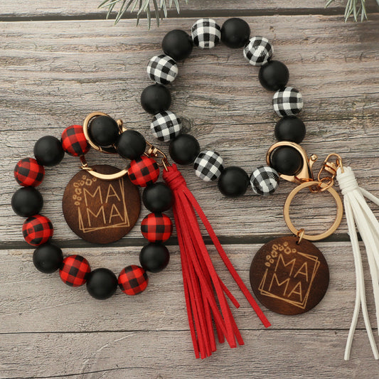 Leopard Wood Bracelet Beaded Spotted