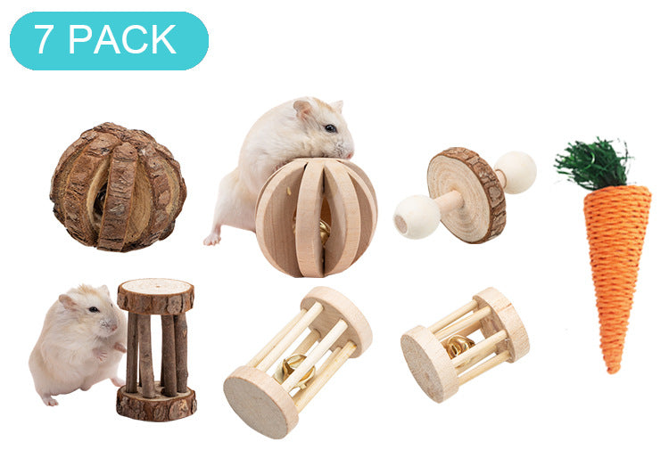 Wooden Pet Toy Hamster Rabbit Guinea Pig Parrot Play Molars Set