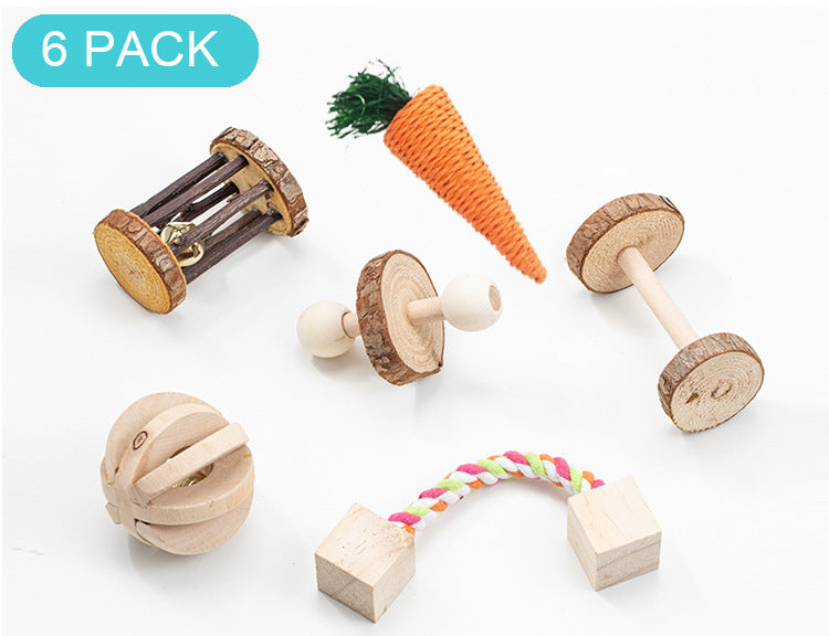 Wooden Pet Toy Hamster Rabbit Guinea Pig Parrot Play Molars Set